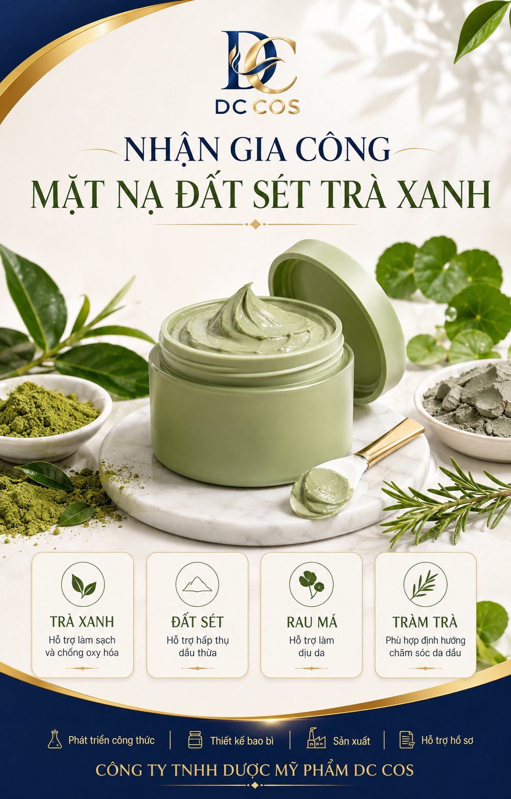 Gia công mặt nạ đất sét trà xanh tại DC COS
