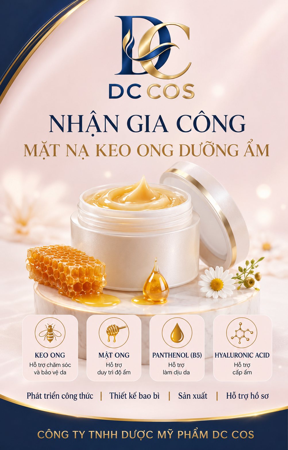 Gia công mặt nạ keo ong dưỡng ẩm tại DC COS